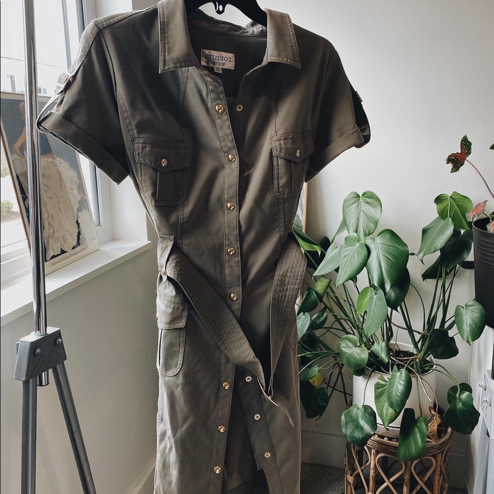 Studio I Petite Army Green Dress LIKE NEW